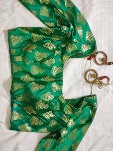 Green &amp; Gold Brocade Blouse