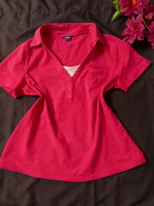 Pink Polo Neck T-Shirt