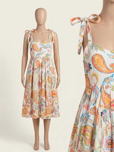 Paisley Print Tie-Shoulder Midi Dress