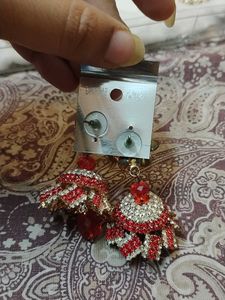 2 colour available Stunning Red &amp; White Jhumka Ear