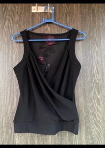 Chic Black Rose Embellished Top