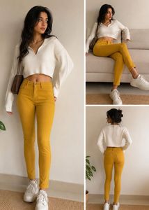 Kotty Mustard Yellow High-Waist Skinny Jeans