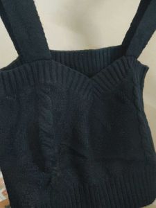 Black Knit Spaghetti Strap Crop Top