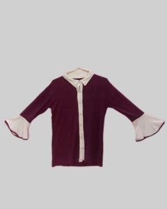Stylish Burgundy &amp; White Flared Sleeve Top
