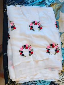 Elegant White Floral Saree
