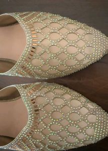 Gold Embellished Block Heel Mules