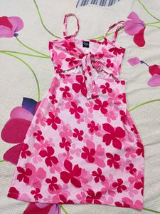Pink Floral Cutout Mini Dress