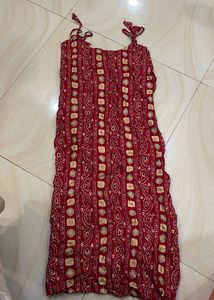 Red Bandhani Print Cotton Noodle Strap