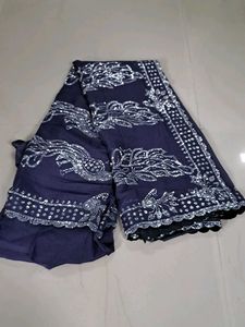 Elegant Dark Blue Saree with Silver Embellishments