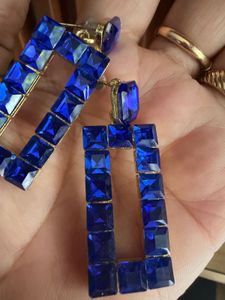 Sparkling Blue Geometric Dangle Earrings