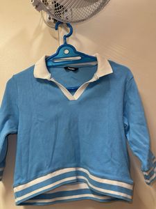 Blue Collared Sweatshirt Croptop