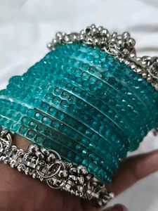 Elegant Blue Beaded Bangles Set