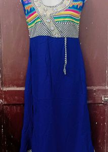 Vibrant Blue Kurta with Printed Yoke