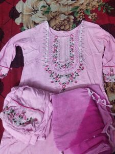 pink embroidery Kurtha set