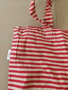 Red and White Striped Tote Bag