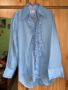 Light Blue Ruffled Button-Up Shirt