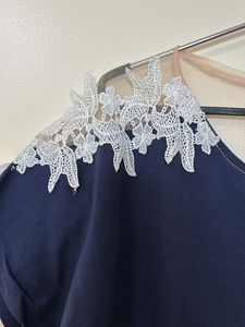 Navy Tee with Lace Shoulders
