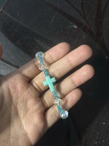 Blue Beaded Cross Bracelet