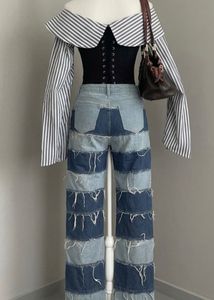 Y2K Streetwear Patchwork Fringe Jeans 🫐