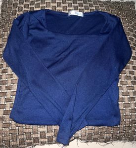 Navy Blue Square Neck Long Sleeve Top 💙🫧