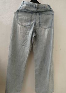 Light Wash Wide Leg Jeans with Slit