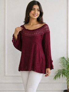Maroon Lace Neck Tunic Top