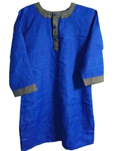 Vibrant Blue Kurta with Checked Neckline