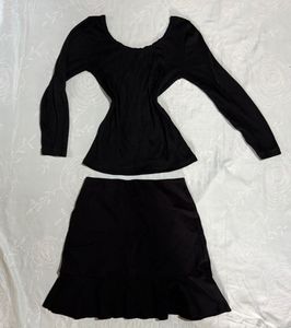 set Chic Black Long Sleeve Top & Skirt Se