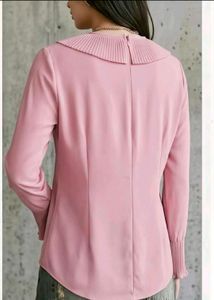 combo🔥Pink Ruffle Collar Top &amp; Denim Skirt Set
