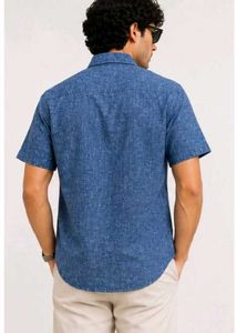Men's Blue Textured Short Sleeve Shirt