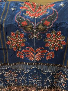 Blue Printed V-Neck Kurta