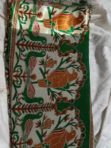 Green Saree with Bird Print