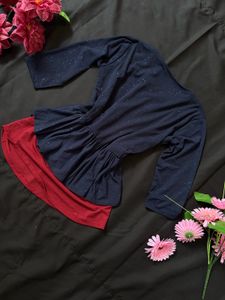 Girls' Navy Blue Peplum Top with Red Skirt