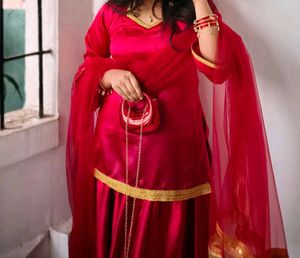 Vibrant Red Lehenga Choli with Golden Border