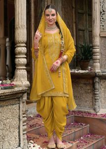 Yellow Embroidered Kurta Set with Dhoti Pants