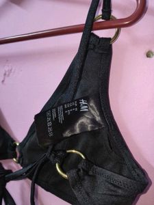 Chic Black Bikini Top with Gold Ring Detail