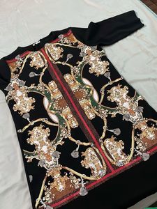 Elegant Black Baroque Print Dress