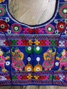 Embroidered Blue Choli with Mirror Work