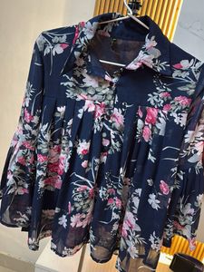 Navy Floral Bell Sleeve Top