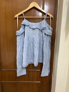 Blue Striped Off-Shoulder Smocked Top