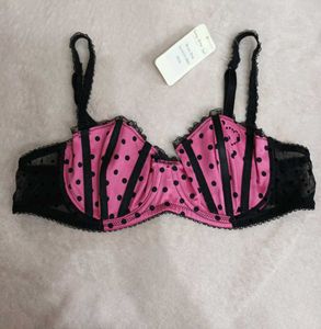 Pink & Black Polka Dot Bra 36A