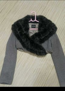 Chic Grey Bolero Jacket with Faux Fur