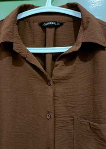 Chic Textured Brown Button-Up Top