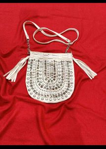 White Studded Fringe Crossbody Bag