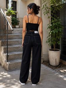 freakins Black Ripped Wide Leg Jeans