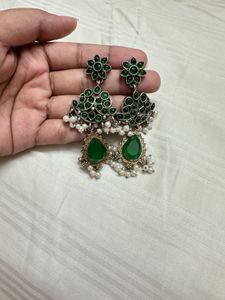 green kundan pure brass Earrings