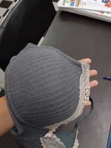 Comfortable Grey Lace Trim Bra