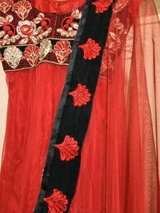 Red Embroidered Anarkali Dress