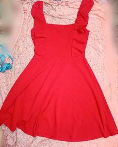 Red Flutter Sleeve Dress with Rainbow Wings