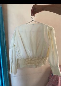 Cream V-Neck Button-Up Blouse